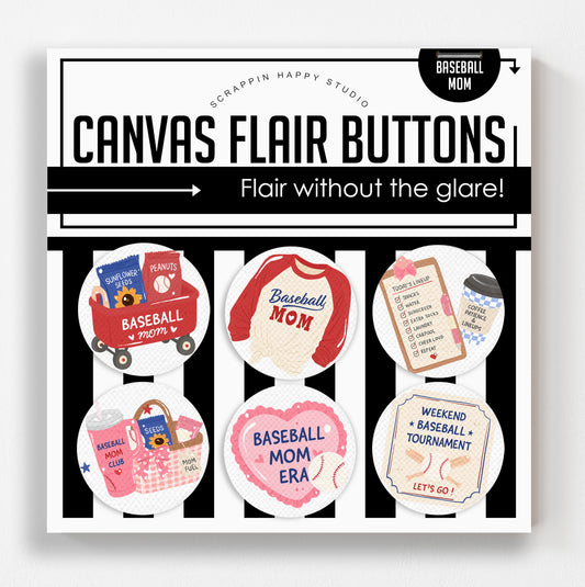 Baseball Mom Canvas Flair Buttons