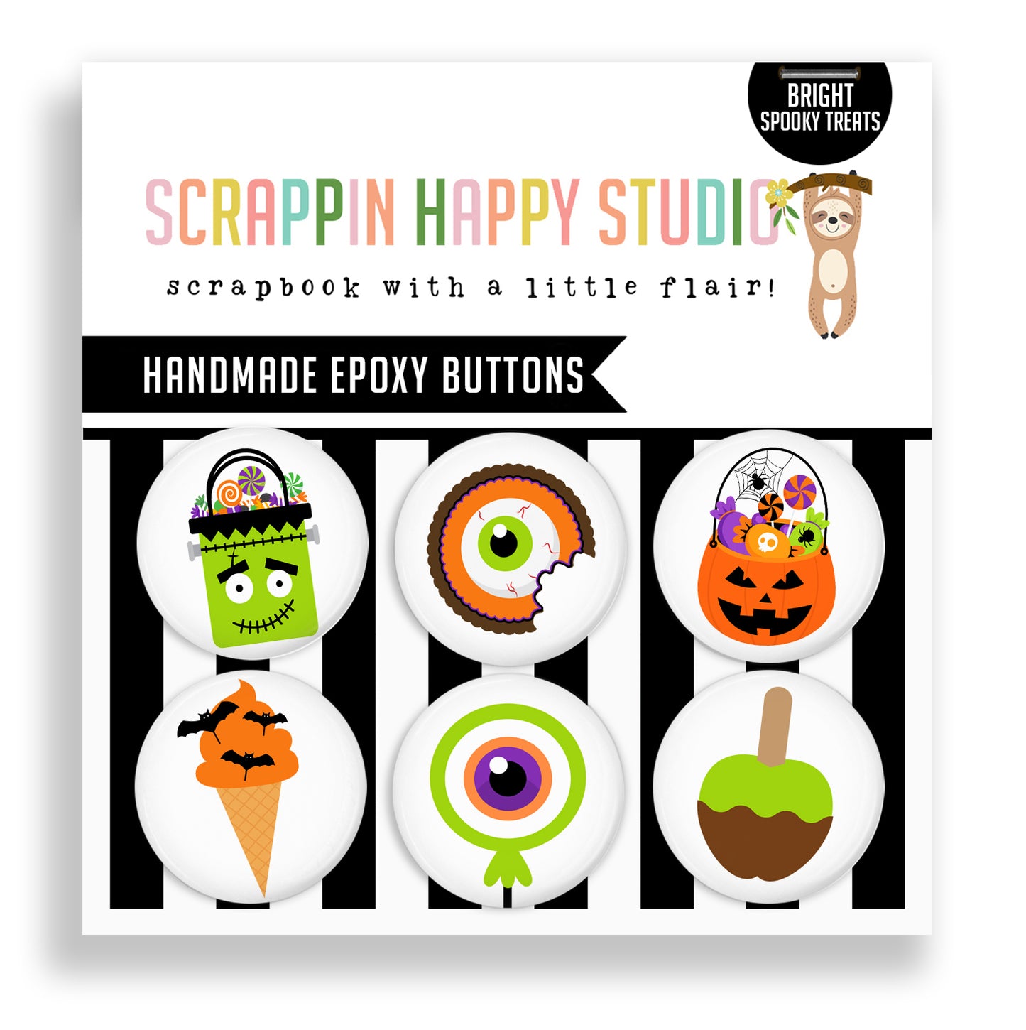 Bright Spooky Treats Flair Buttons