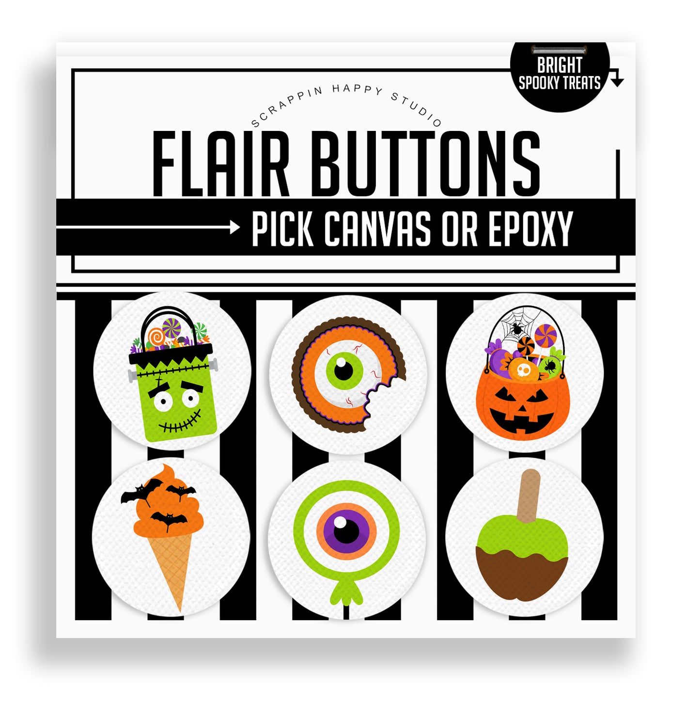 Bright Spooky Treats Flair Buttons