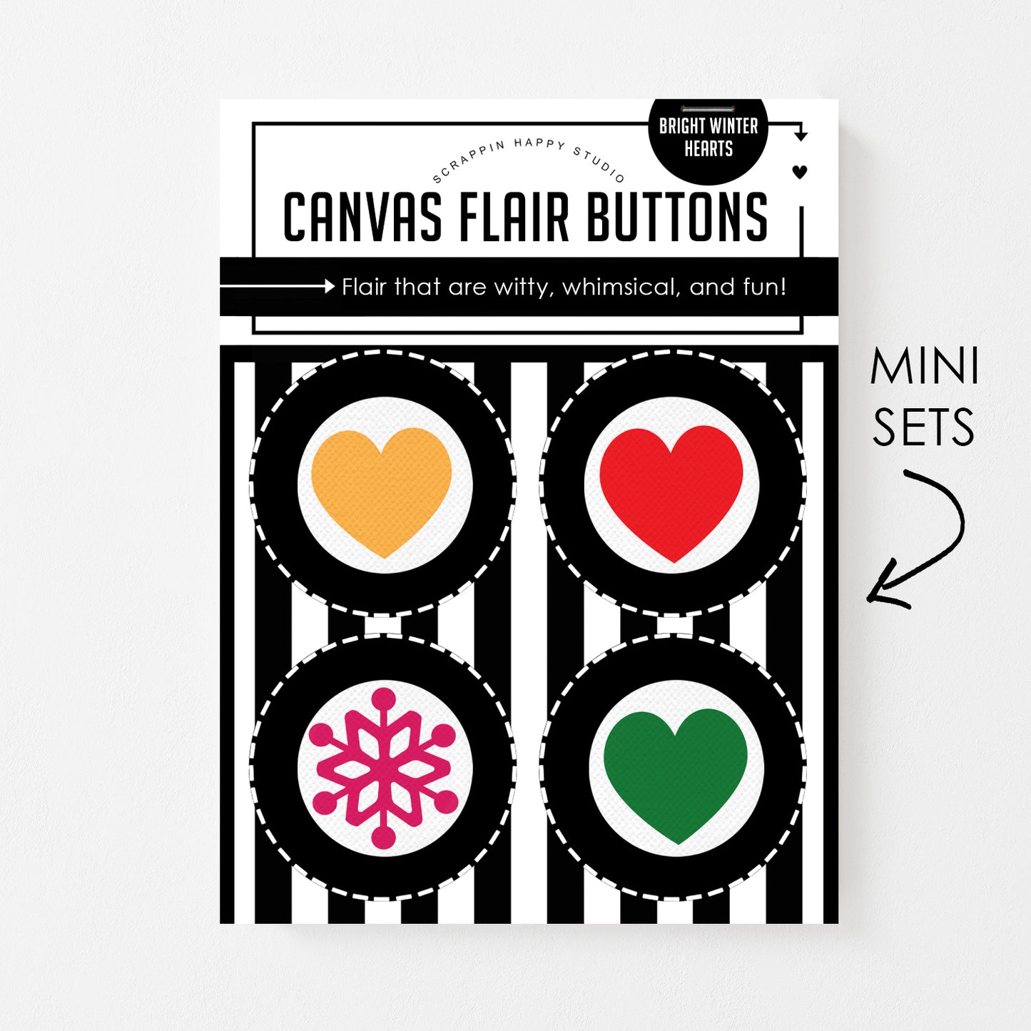 Bright Winter Hearts Canvas Flair Buttons