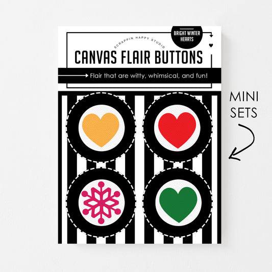 Bright Winter Hearts Canvas Flair Buttons