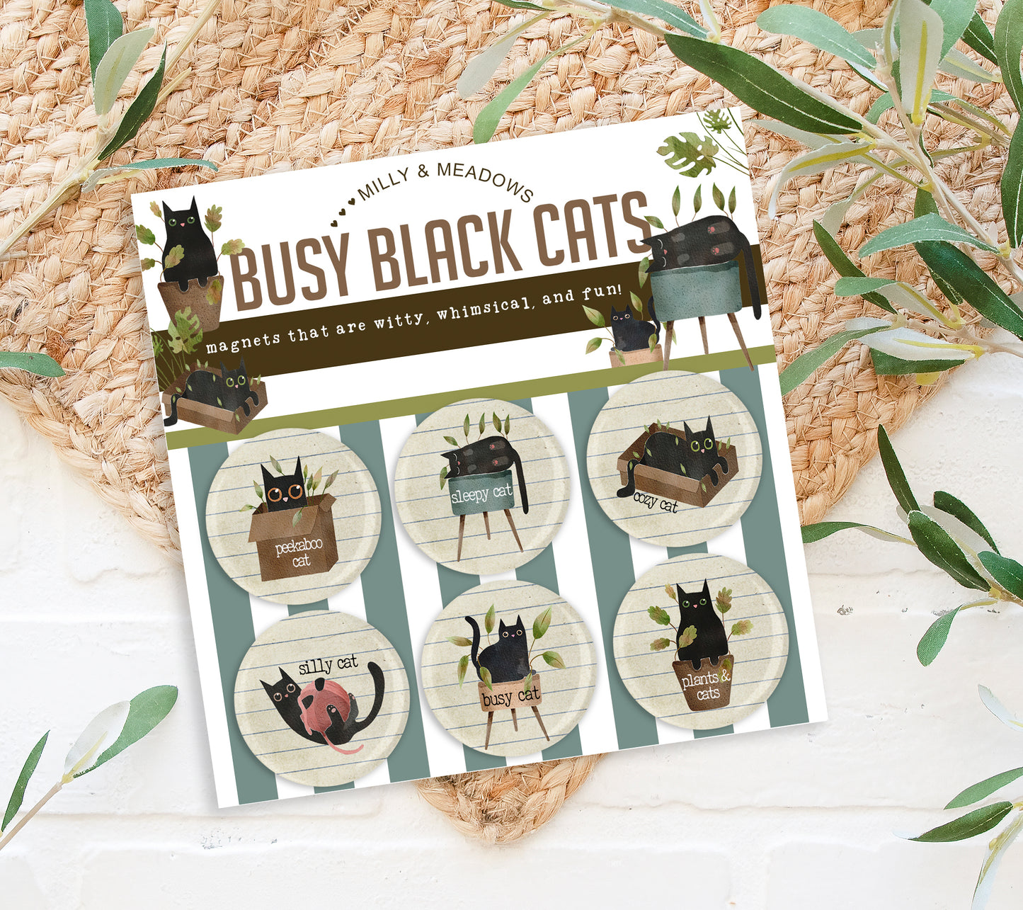 Busy Black Cat Magnets