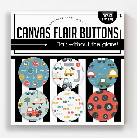 Cars Go Beep Beep Canvas Flair Buttons