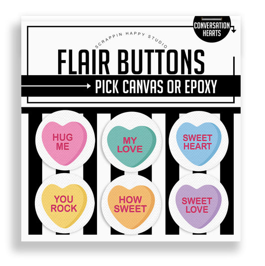 Conversation Hearts Flair Buttons