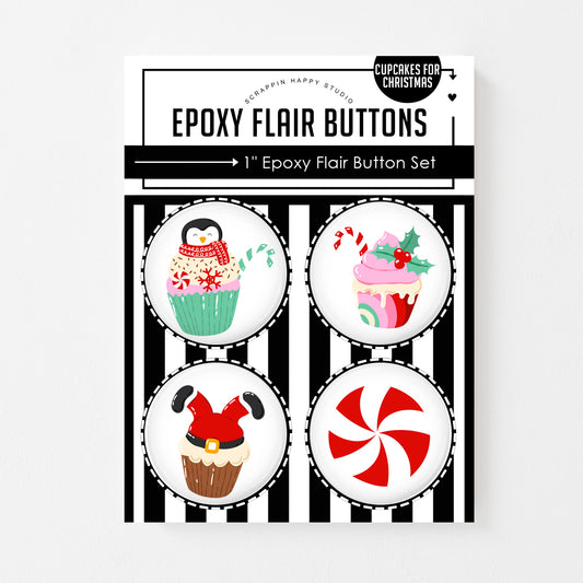 Cupcakes For Christmas Epoxy Flair Buttons