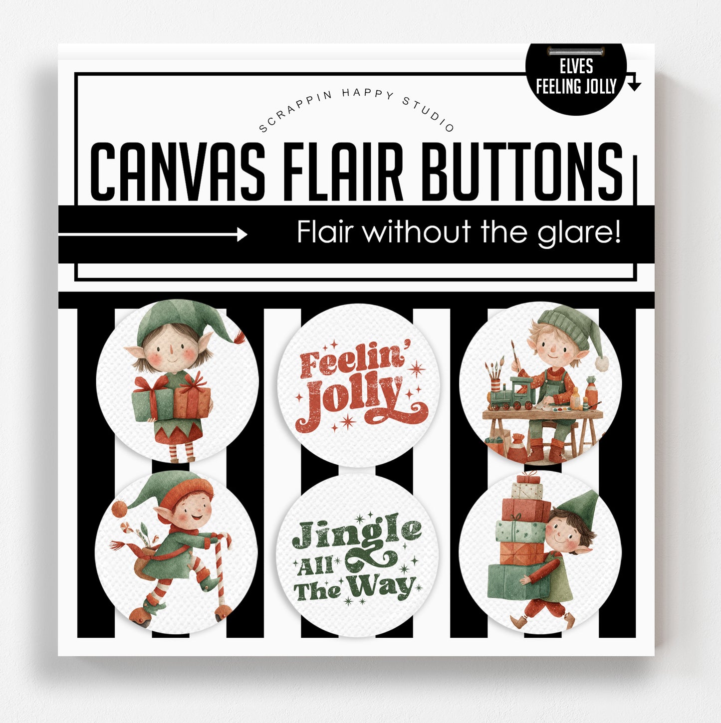 Elves Feeling Jolly Canvas Flair Buttons