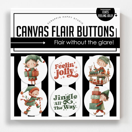 Elves Feeling Jolly Canvas Flair Buttons