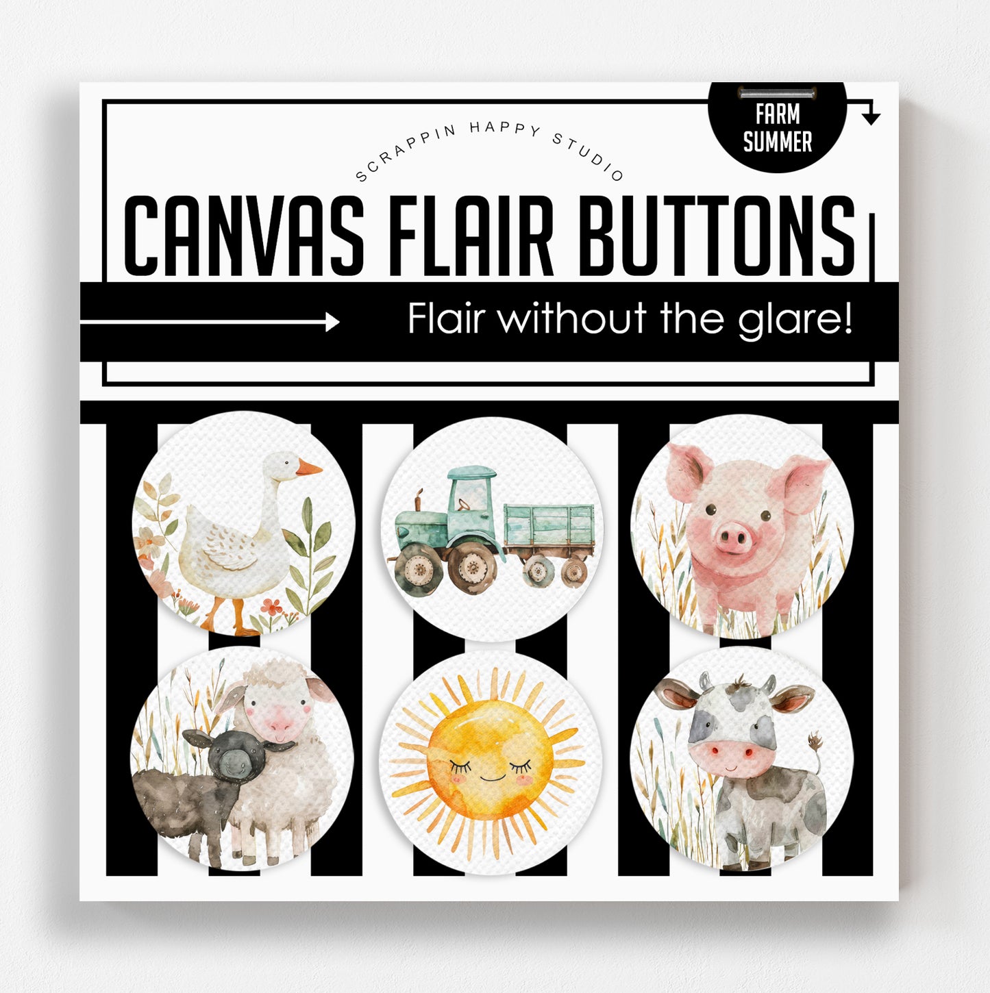 Farm Summer Canvas Flair Buttons