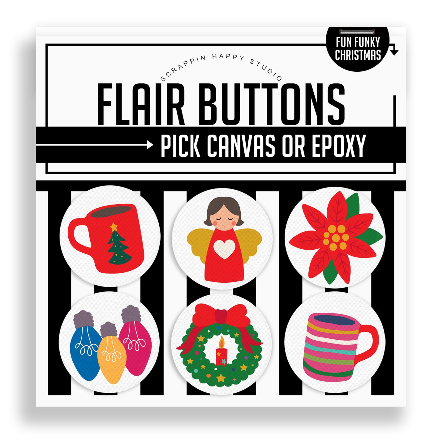 Fun, Funky Christmas Flair Buttons