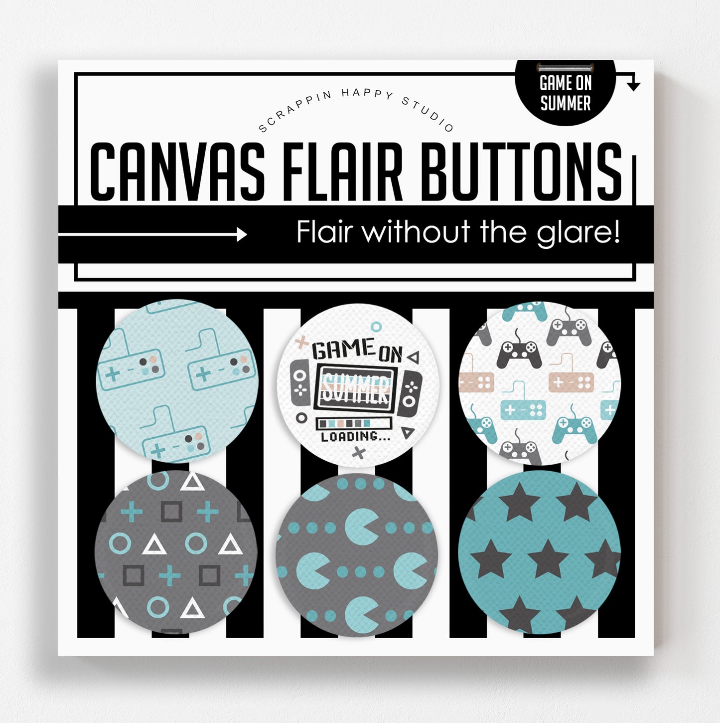 Game On Summer Canvas Flair Buttons