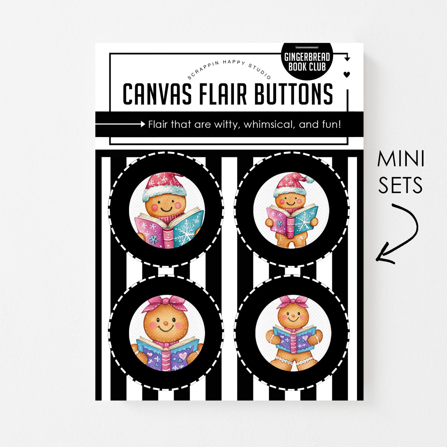 Gingerbread Book Club Canvas Flair Buttons