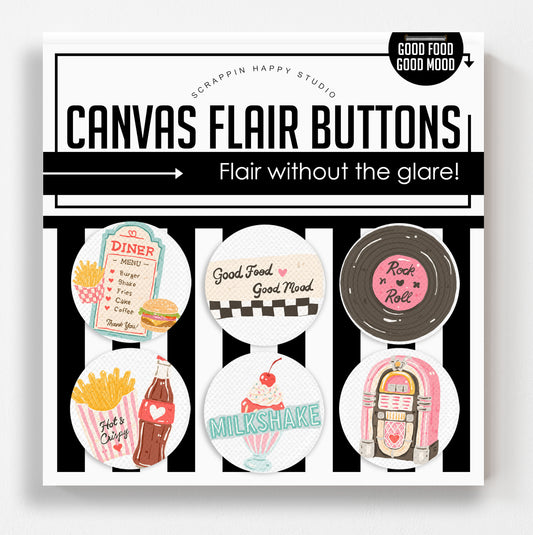 Good Food Good Mood Canvas Flair Buttons