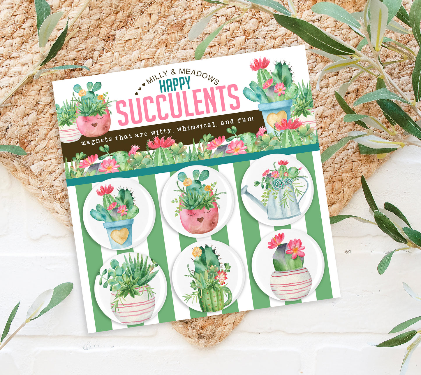Happy Succulents Magnets