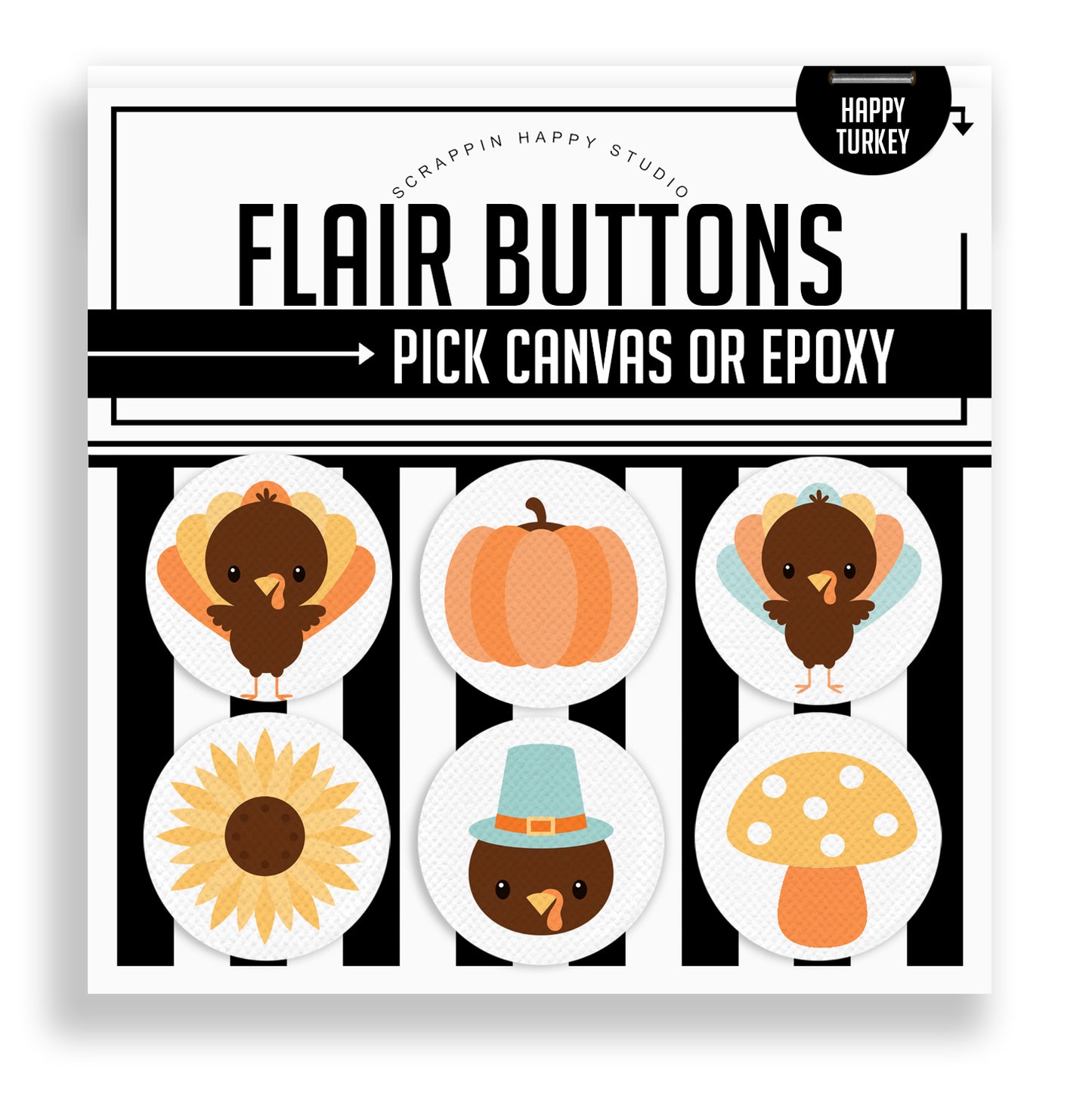 Happy Turkey Flair Buttons