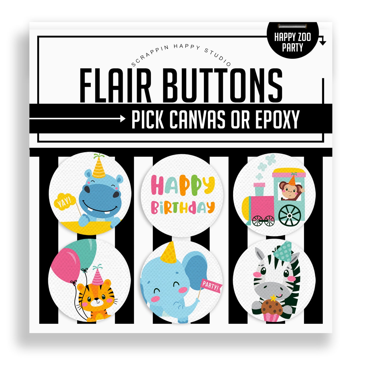 Happy Zoo Party Flair Buttons