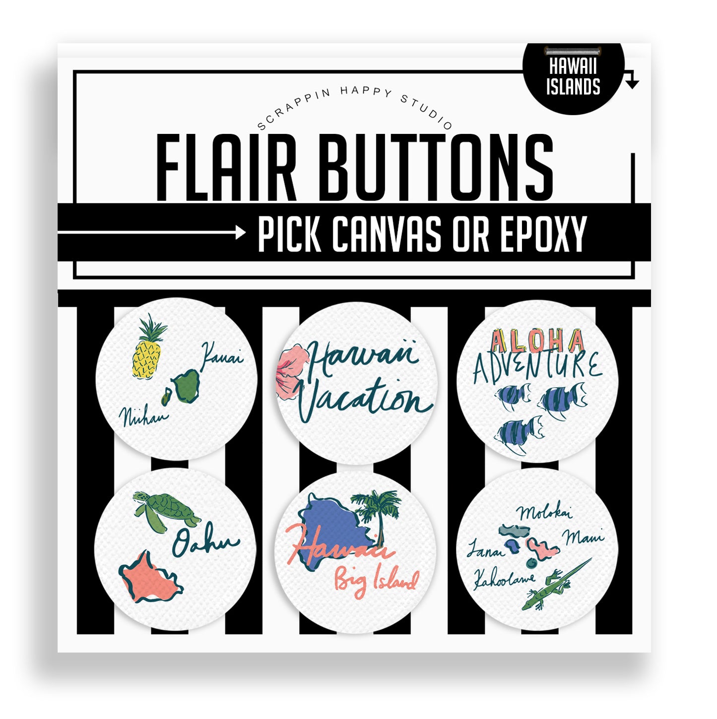 Hawaii Island Flair Buttons