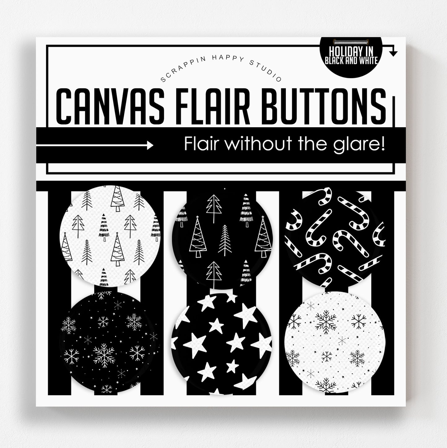 Holiday In Black And White Canvas Flair