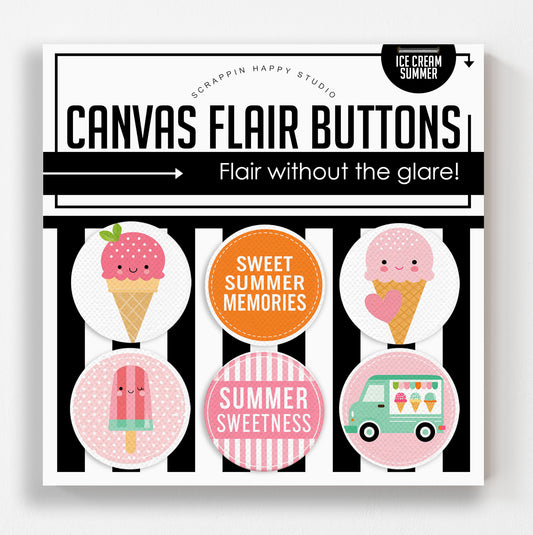 Ice Cream Summer Canvas Flair Buttons