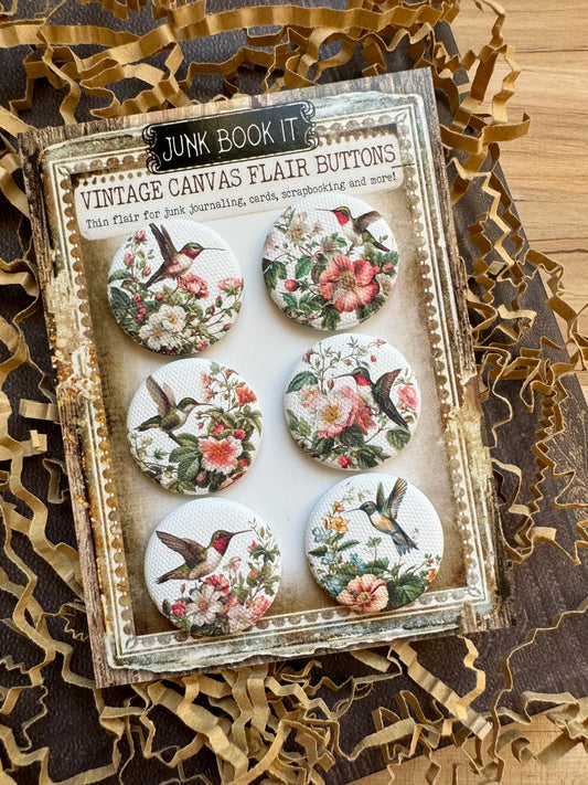 Vintage Hummingbird Canvas Flair Buttons