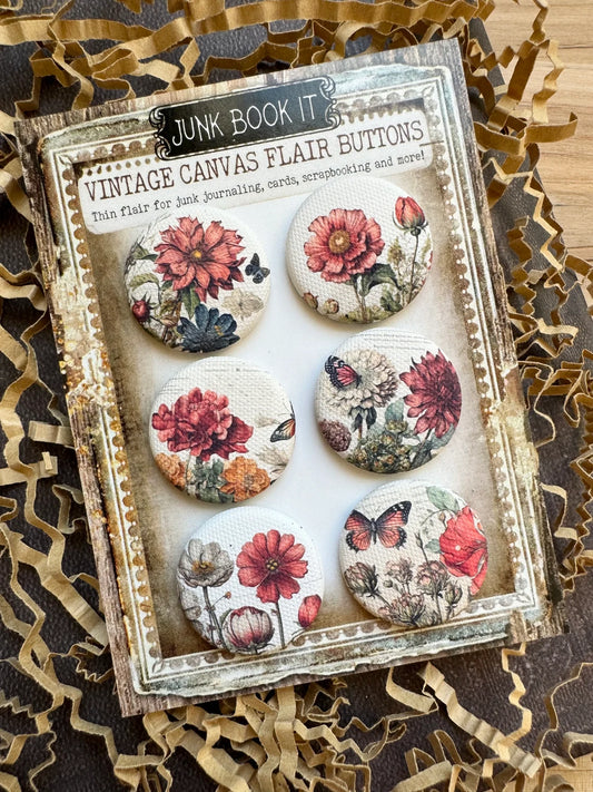 Vintage Warm Florals Canvas Flair Buttons