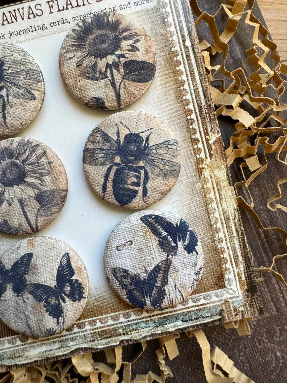 Vintage Buzzing Summer Canvas Flair Buttons