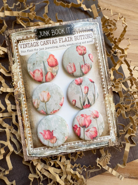 Vintage Spring Tulips Canvas Flair Buttons