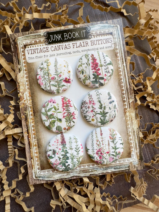 Vintage Wild Flower Canvas Flair Buttons