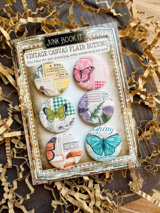 Vintage Bright Butterfly Canvas Flair Buttons