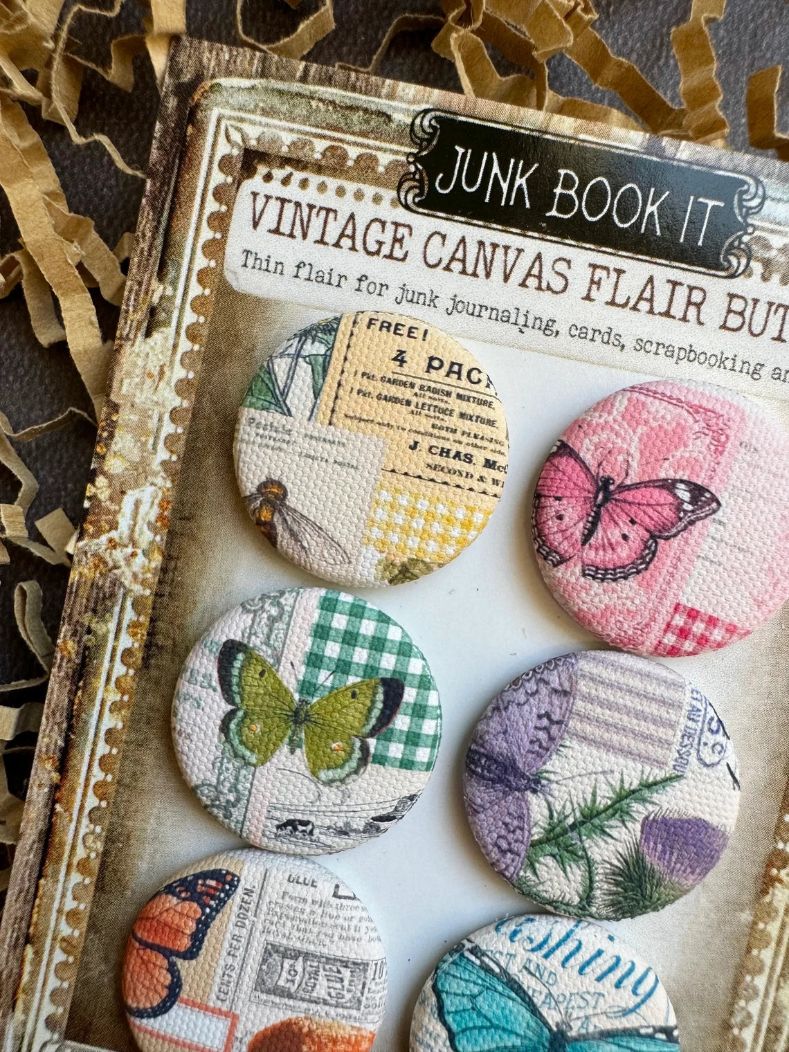 Vintage Bright Butterfly Canvas Flair Buttons