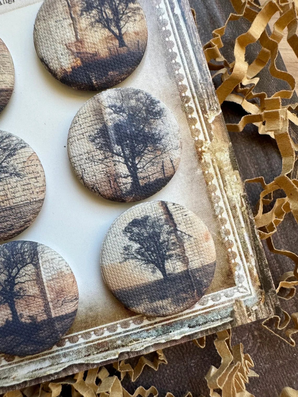 Vintage Farm Tree Canvas Flair Buttons