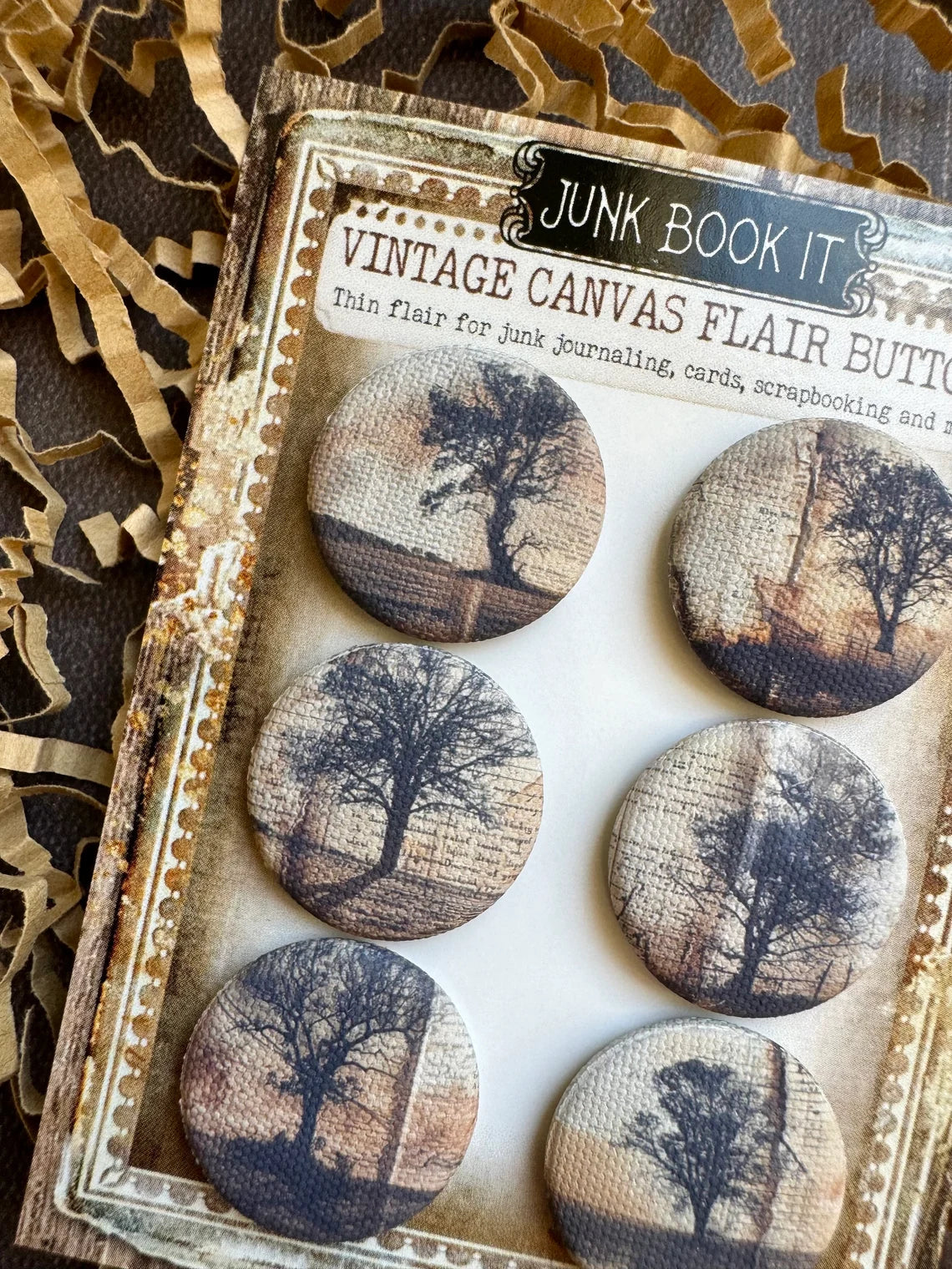 Vintage Farm Tree Canvas Flair Buttons