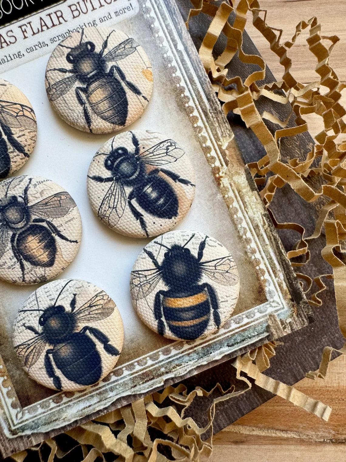 Vintage Bees Canvas Flair Buttons