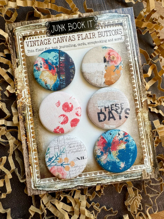 vintage Bright Floral Butterfly Canvas Flair Buttons