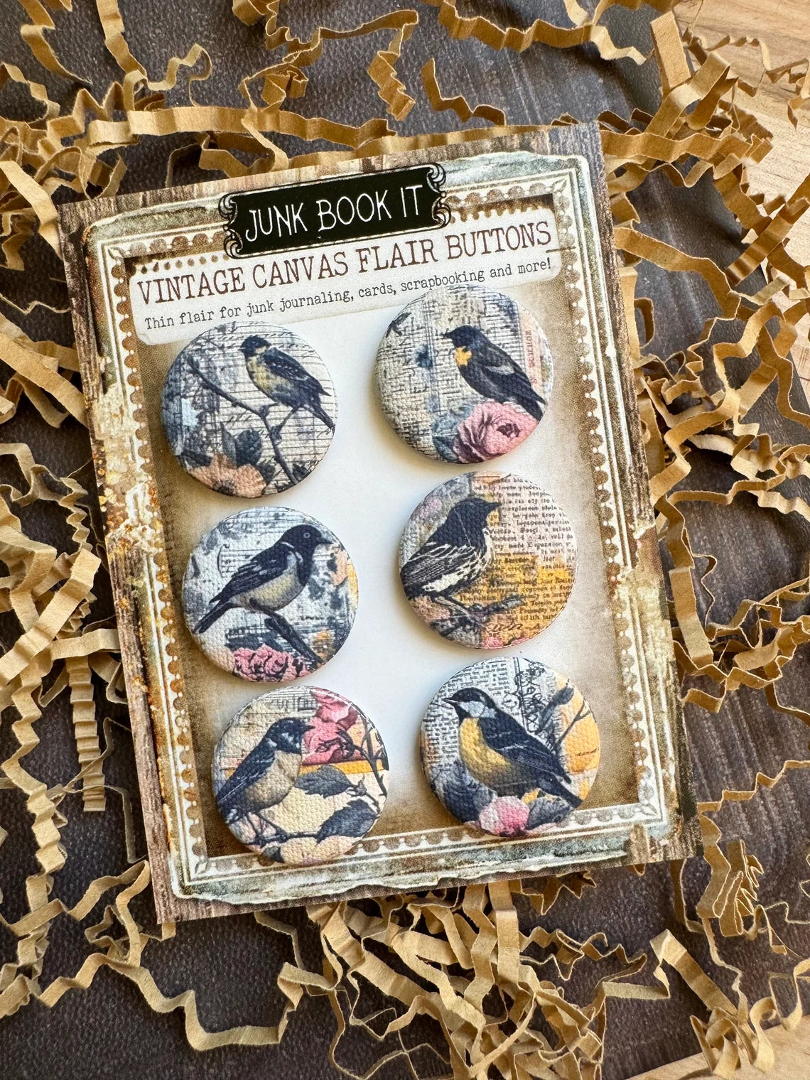 Vintage Garden Bird Canvas Flair Buttons