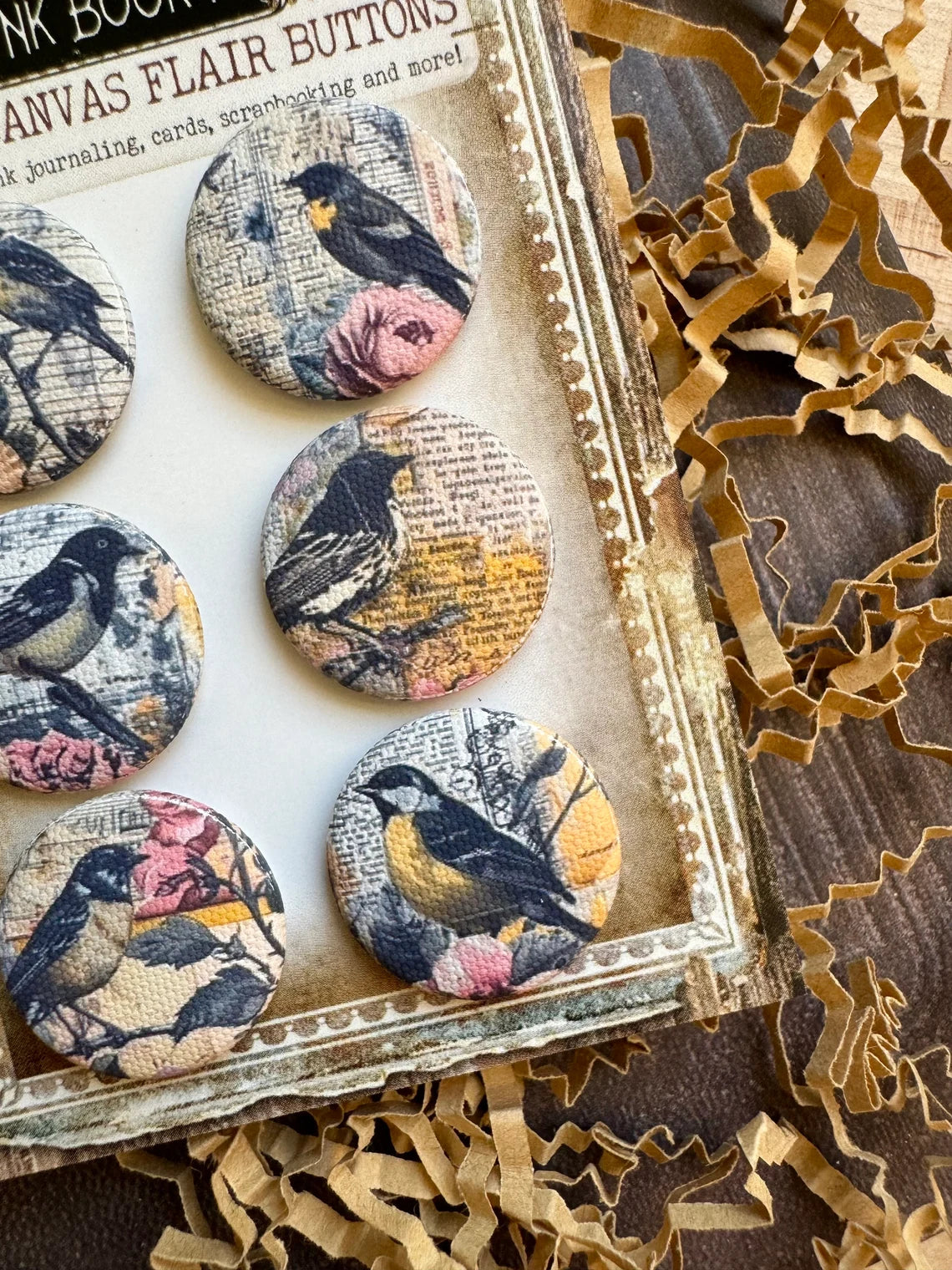 Vintage Garden Bird Canvas Flair Buttons