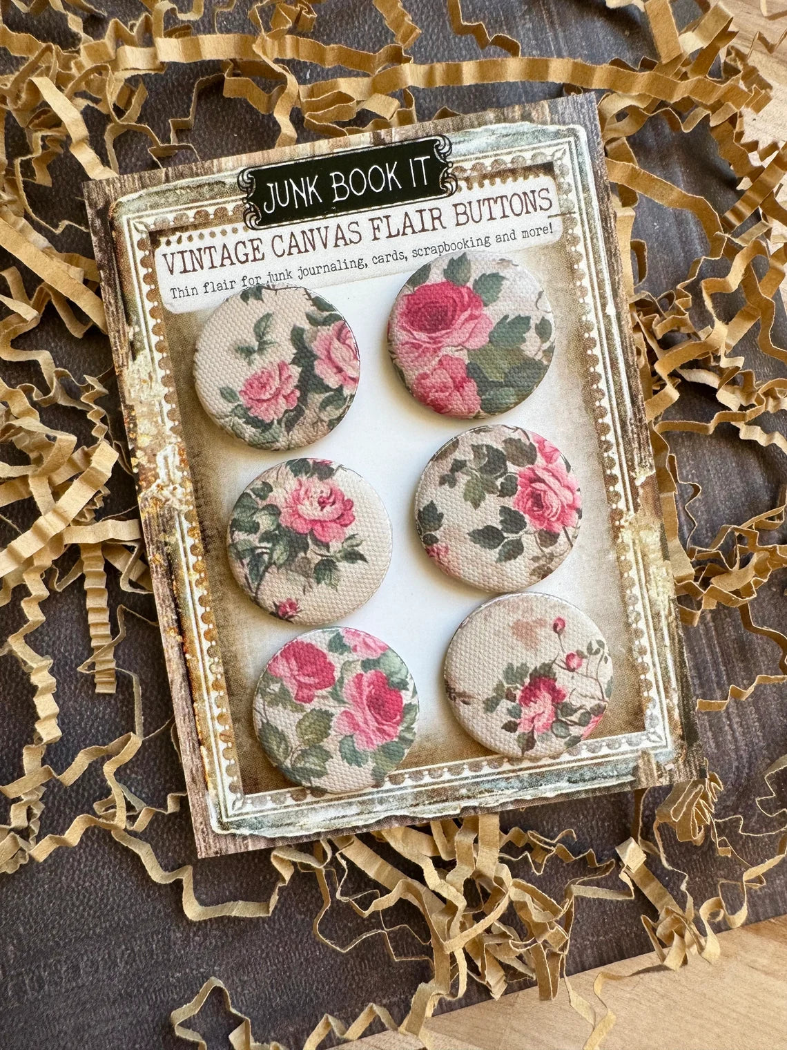 Vintage Pink Rose Canvas Flair Buttons