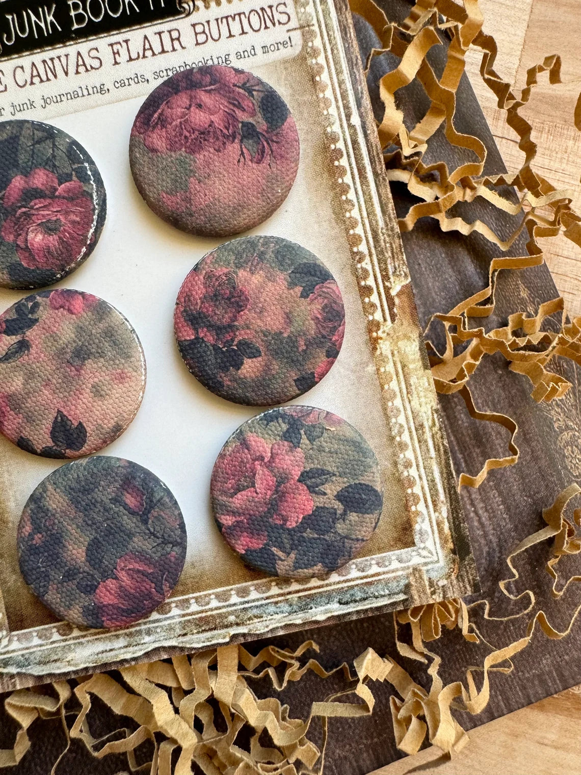 Vintage Rustic Rose Canvas Flair Buttons