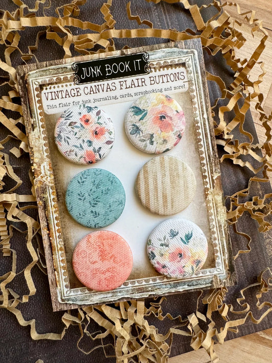 Vintage Peachy Florals Canvas Flair Buttons