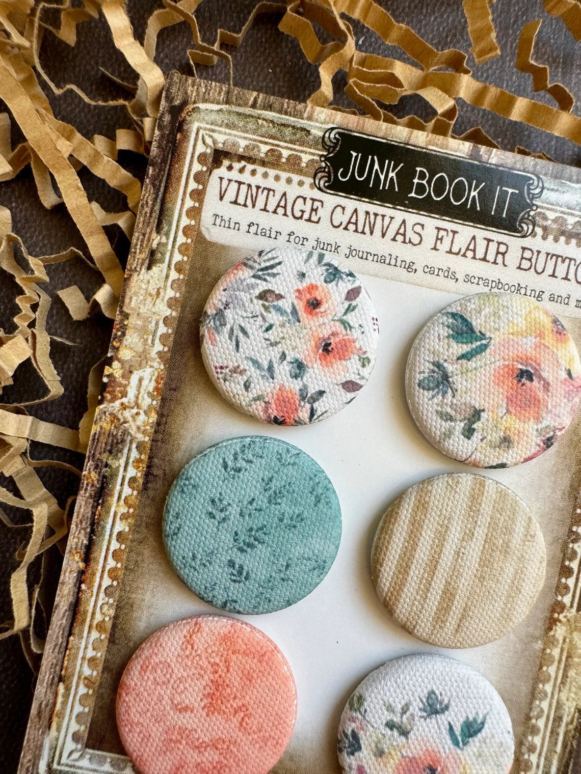 Vintage Peachy Florals Canvas Flair Buttons