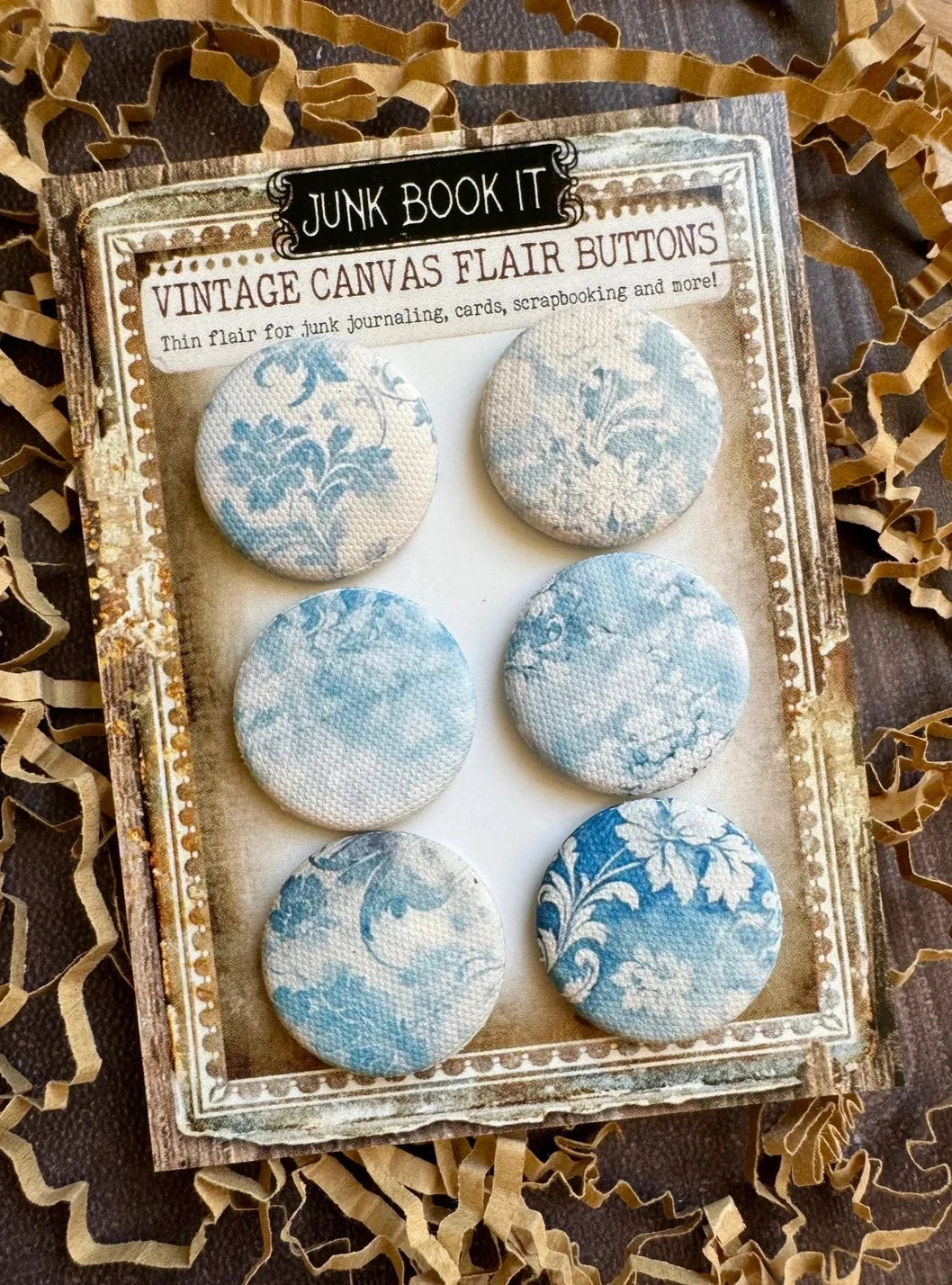 Vintage Blue Florals Canvas Flair Buttons