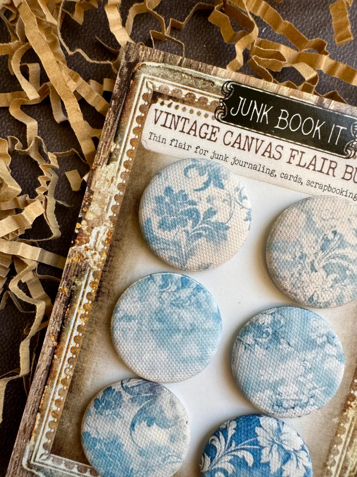 Vintage Blue Florals Canvas Flair Buttons