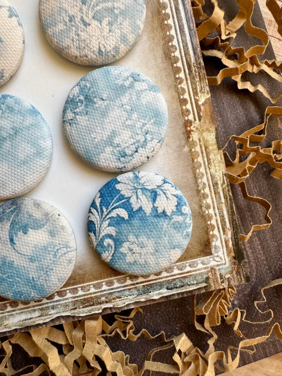 Vintage Blue Florals Canvas Flair Buttons