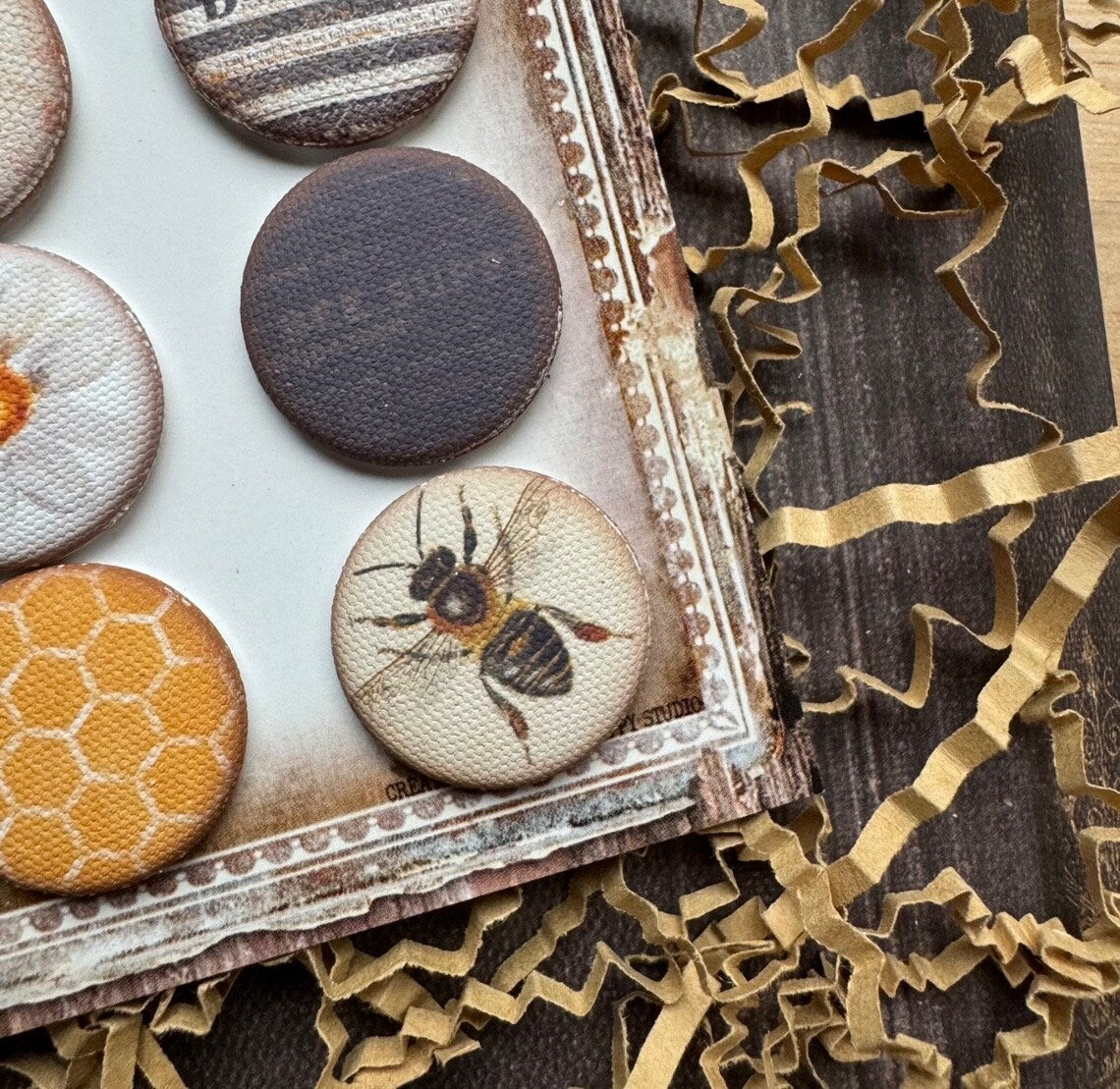 Vintage Bee Hive Canvas Flair Buttons