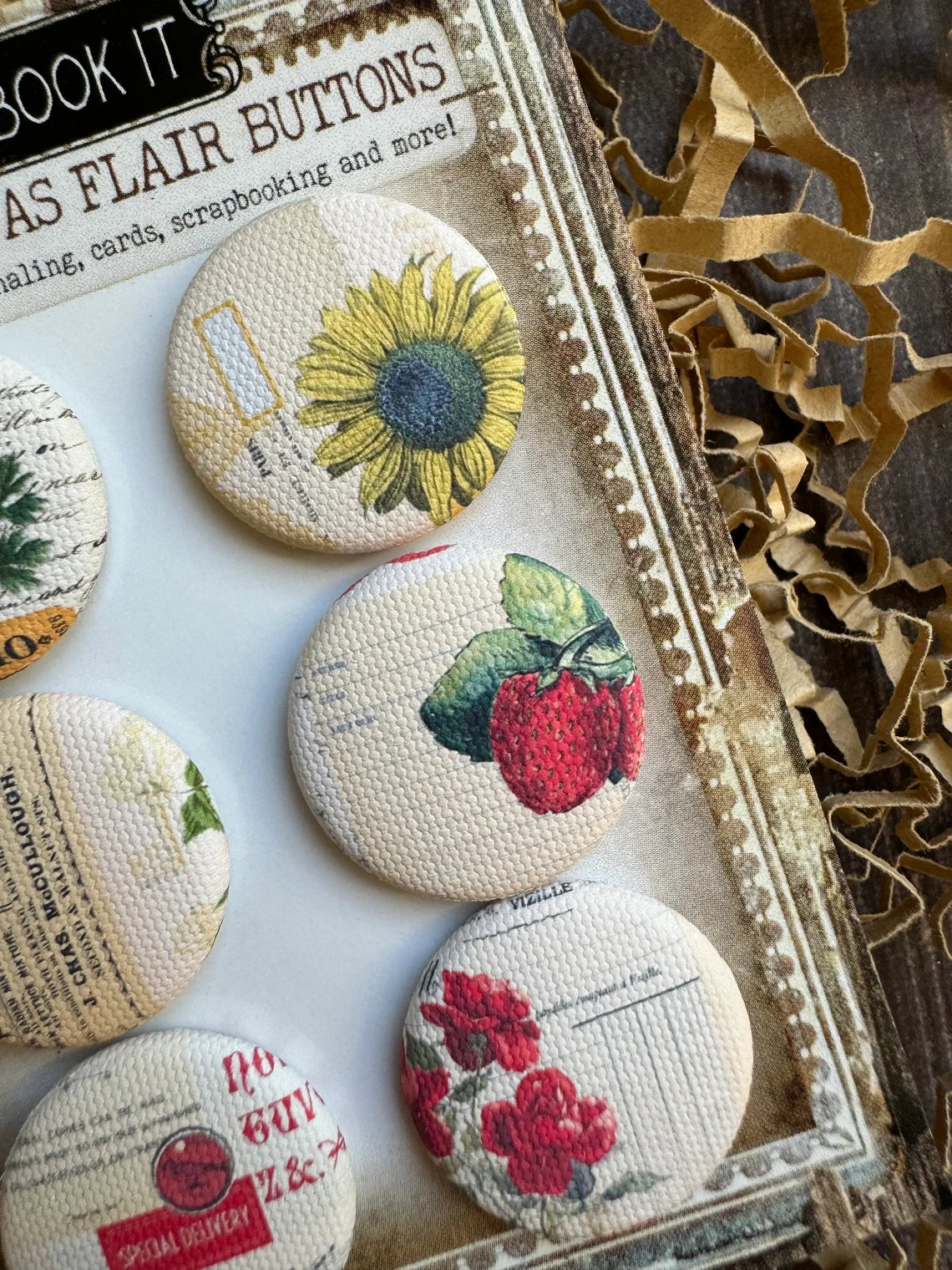 Vintage Seeds And Flowers Canvas Flair Buttons