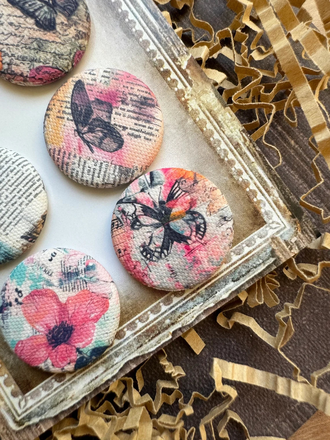 Vintage Butterfly Canvas Flair Buttons