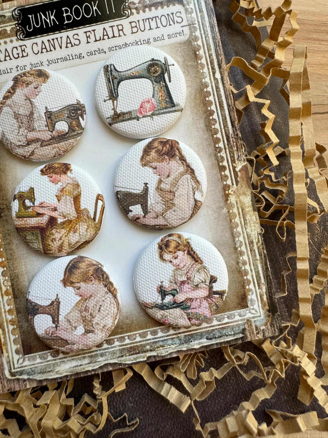 Vintage Sewing Canvas Flair Buttons
