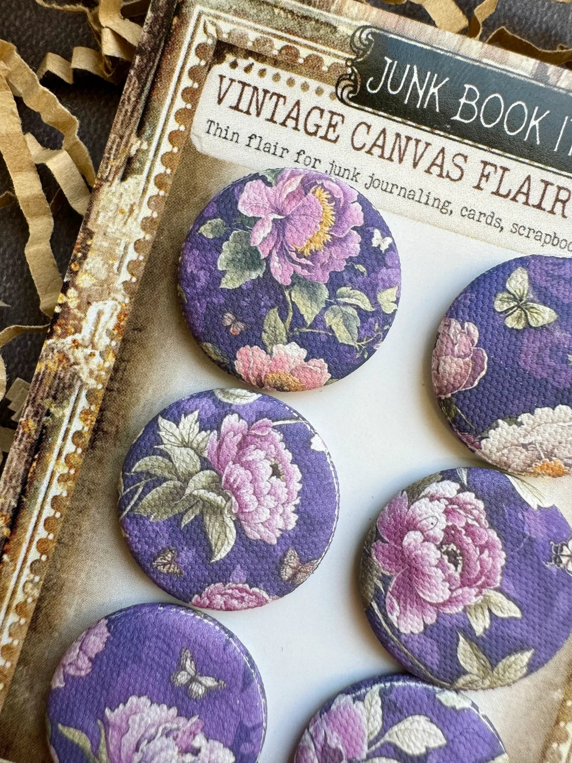 Vintage Purple Shabby Florals Canvas Flair Buttons