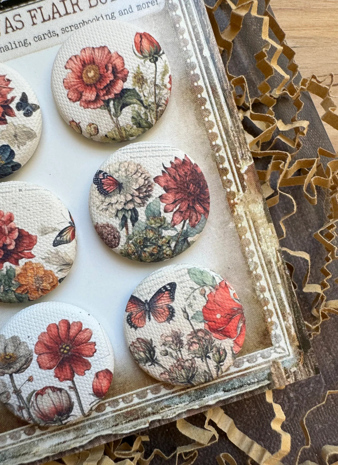 Vintage Warm Florals Canvas Flair Buttons