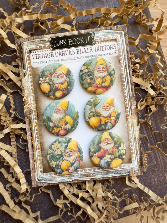 Vintage Lemon Gnome Canvas Flair Buttons