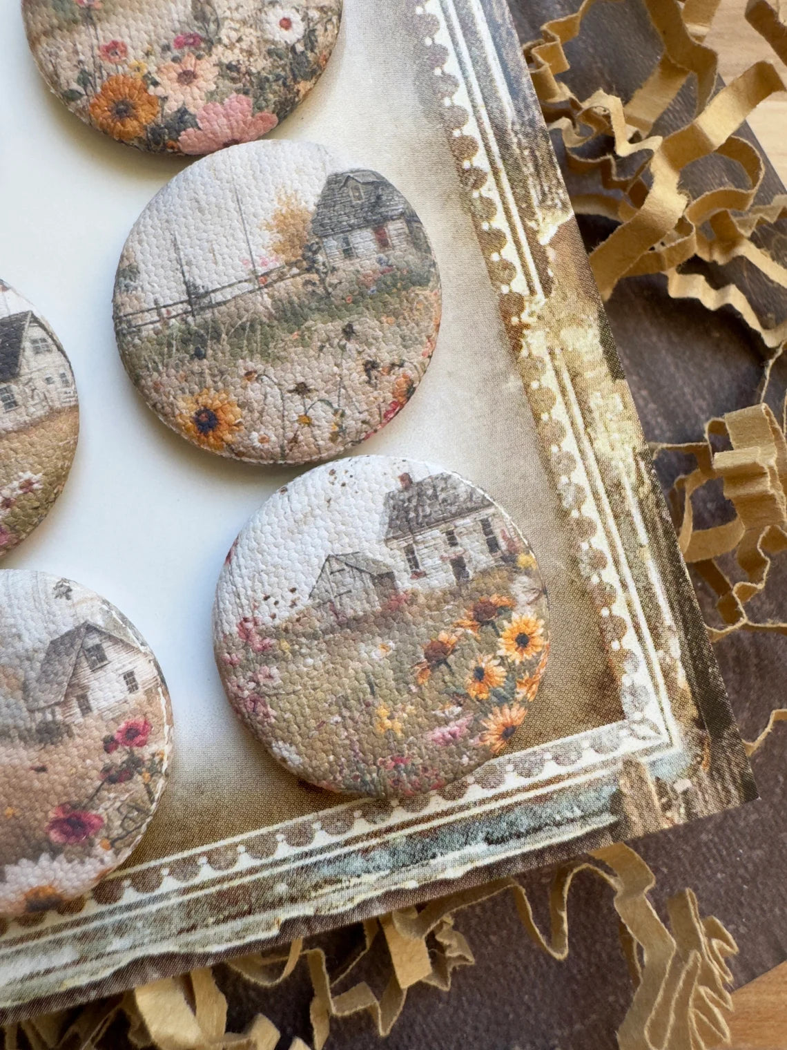 Vintage Country Farm Canvas Flair Buttons